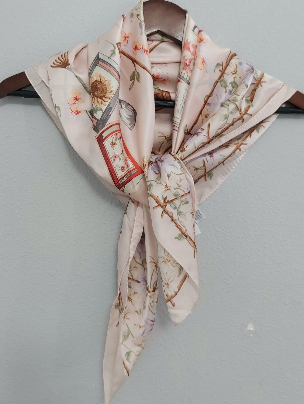 Vintage Talbots Perennial Millenial Floral Garden Square Silk Scarf Rolled Hem